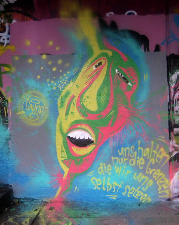 UNS HALTEN NUR DIE GRENZEN DIE WIR UNS SELBST SETZEN graffiti von GAUNER aka GAUNR in zrich 2014