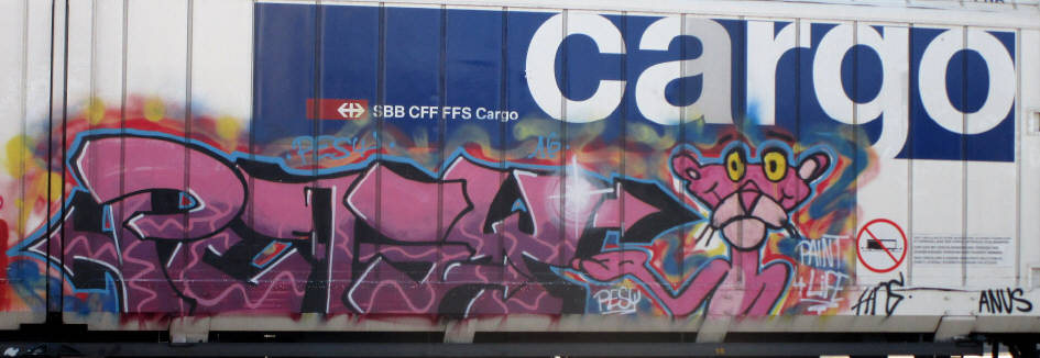 Pink Panther graffiti SBB-güterwagen zürich