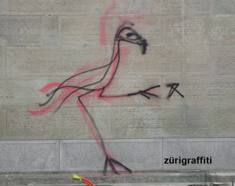 HARALD NAEGELI graffiti streetart flamingo an der vorderfront des kunshaus zürich